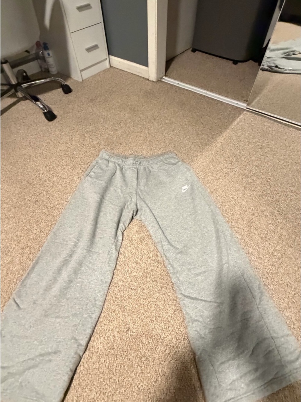 Nike Wide Leg Sweatpants in Light Gray with Swoosh